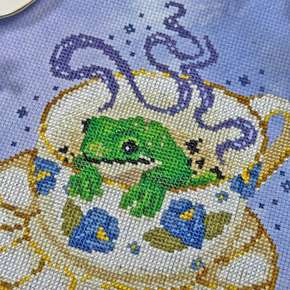 Tea Reading Frog - PDF Cross Stitch Pattern