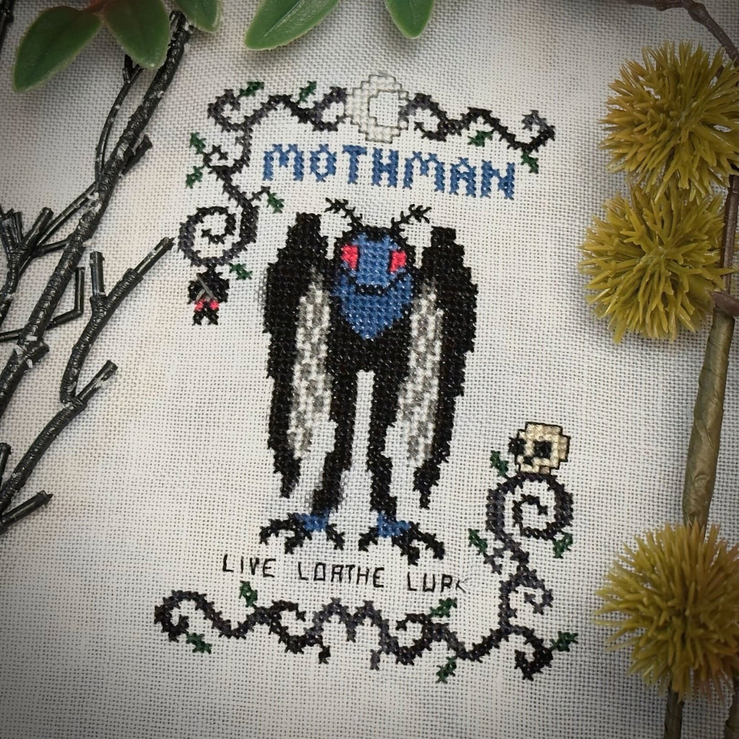Mothman Live Loathe Lurk - PDF Cross Stitch Pattern