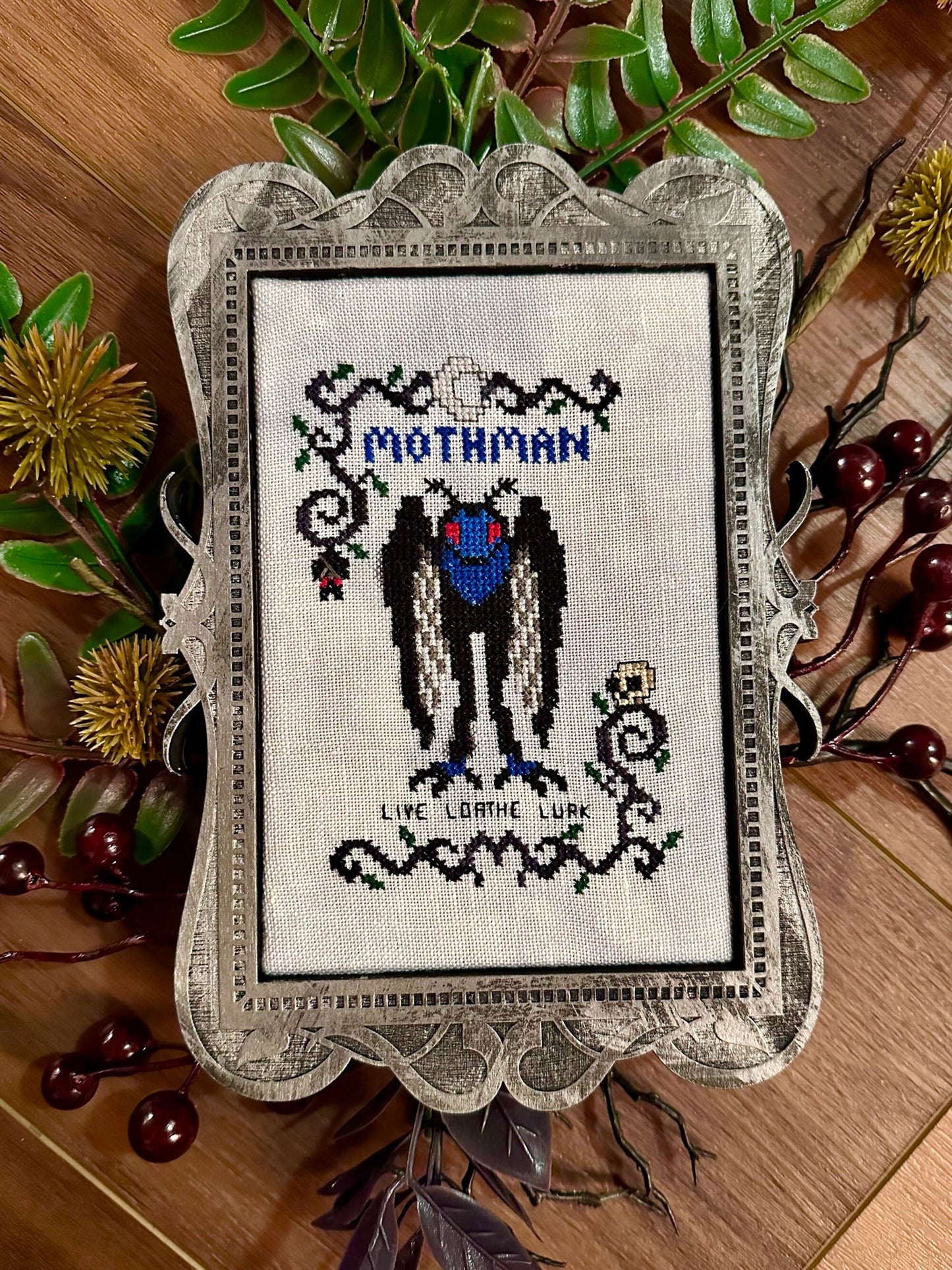 Mothman Live Loathe Lurk - PDF Cross Stitch Pattern